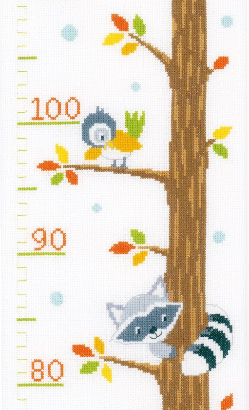 Vervaco Groeimeter Bosdiertjes in de boom - Borduurpakket