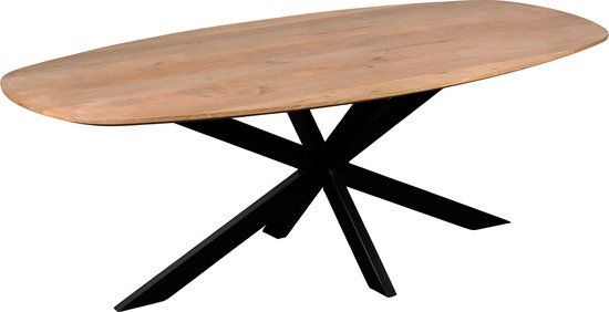 QUVIO Eettafel Sofia - Deens ovaal - 220x110 cm - Stalen kruispoot - FSC®-gecertificeerd mangohout - Naturel
