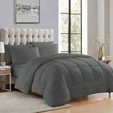Down Alternatief Trooster Alle Seizoen Warmte Luxe Pluche Loft Microfiber Vul Dekbed Insert Bedding, Koningin, Grijs