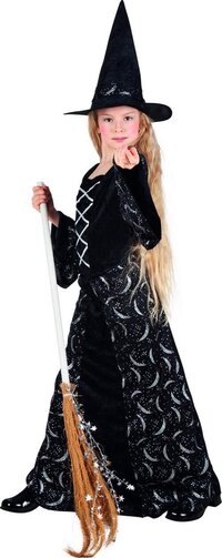 Vegaoo "Halloween heks kostuum voor meisjes met halve maan motief - Kinderkostuums - 152/158"