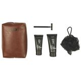 COSMETIC CLUB, SC40043, lichaamsverzorgingsset voor heren, 5 kwaliteitsaccessoires: douchegel, scheerschuim, douchebloem, nagelschaartje, kasjmierhoutparfum, ideaal cadeau, zwartbruin ontwerp