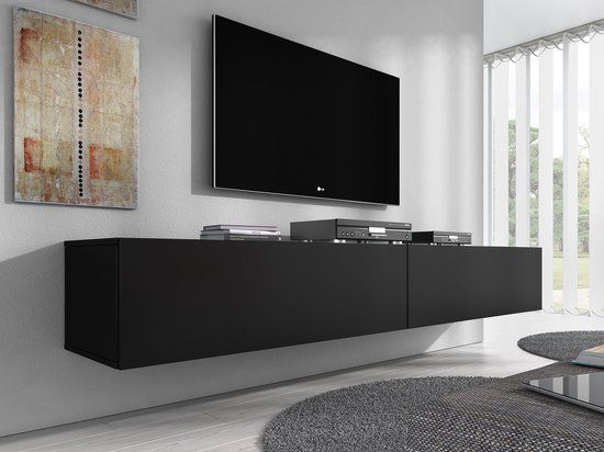MEUBELLA TV-Meubel Flame - Mat Zwart - 200 cm
