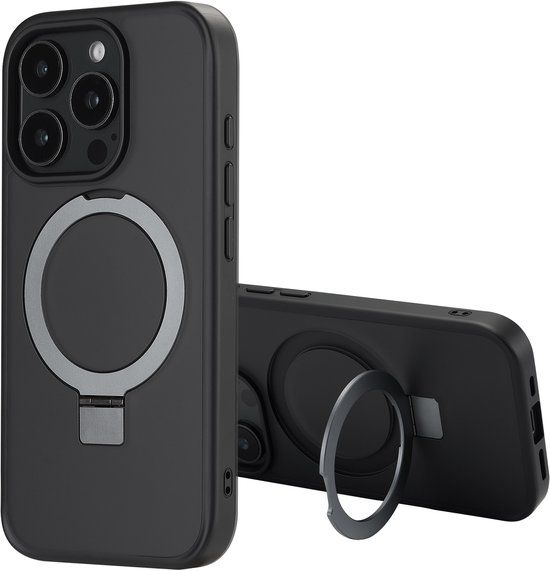 Accezz Ring Stand Backcover met MagSafe voor de Apple iPhone 16 Pro - Zwart
