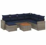 vidaXL 8-delige tuinbankset met kussens, grijs, polyrotan