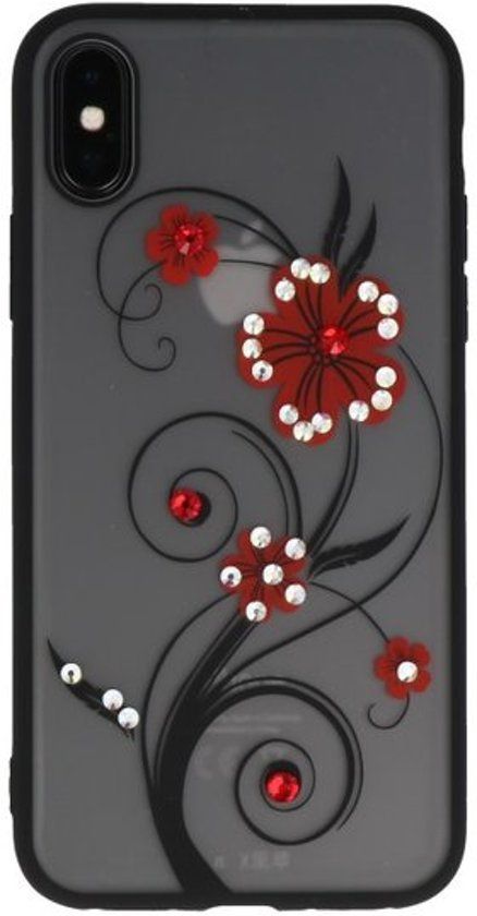Best Cases Rood Lelie TPU backcase cover Hoesje met Diamant voor Apple iPhone X - 8718883920934