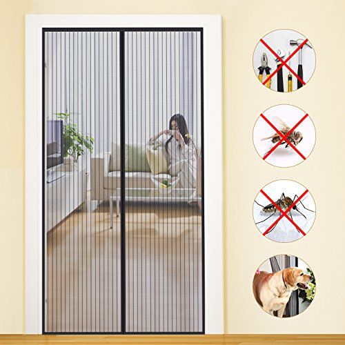 MYCARBON vliegenscherm voor balkondeuren, extra sterke magneet, 90x205cm insectenbescherming voor balkondeuren, terrasdeuren, woonkamers, boren niet nodig, eenvoudige installatie, Zwart