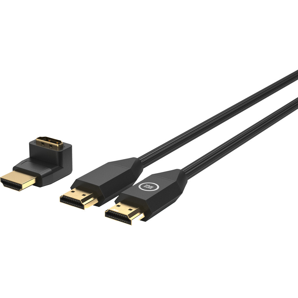 BlueBuilt HDMI Kabel Nylon 3 Meter Zwart 90 Â Adapter