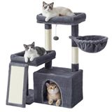 Feandrea Krabpaal, Kattenboom met Sisal Krabplank, 50 x 40 x 90 cm | Kattenhuis, Hangmat en 2 Pluche Kattenmanden, voor Kittens en Oudere Katten, Donkergrijs, CLAWFY Collectie PCT013GS01