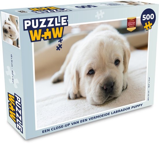 MuchoWow Puzzel Een close-up van een vermoeide Labrador puppy - Legpuzzel - Puzzel 500 stukjes