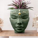 Bossa Linda Hoofd Planter - Indoor & Outdoor Home Decor Cadeaus voor Plantenliefhebbers - voor platte ondergrond of muurbevestiging - Unieke gezichtsplanter voor bloemen, vetplanten en meer (7 inch,