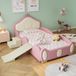 Ropilly Kindbed met zachte bekleding, 90x200 cm, met kroonmotief in roze en beige, LED-lichtstrip met verschillende standen, glijbaan en trap, bekleding van Polyurethanmateriaal