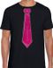 Bellatio Decorations Verkleed shirt heren - stropdas glitter roze - zwart - carnaval - foute party XXL