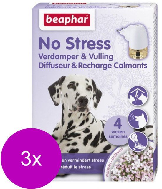 BEAPHAR No Stress Verdamper Met Vulling Hond - Anti stressmiddel - 3 x 30 ml