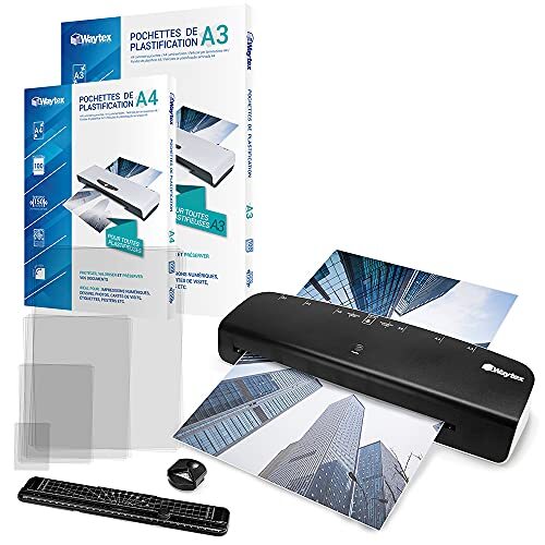 Waytex A78209P7376 lamineerapparaat A3 A4 Pro, snel tot 2 x 125 micron, met bladsnijder, 100 A3 + 100 A4 + 20 verschillende formaten