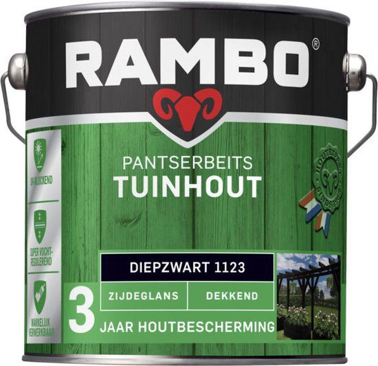 Rambo Pantserbeits Tuinhout Zijdeglans Dekkend - Diepzwart - 2.5L