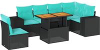 vidaXL 7-delige Loungeset met kussens, polyrattan, zwart