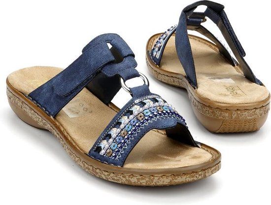 Rieker Damesslippers 628M6 - Blauw - Maat 36