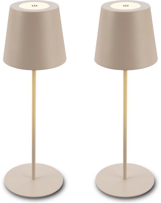 B.K.Licht Kiki - Set of 2 Table Lamps Rechargeable - Dimmable - Height Adjustable - USB - IP44 for Outdoor & Indoor - Ø12 x 36 cm - Beige