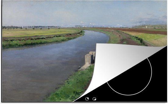 KitchenYeah® Inductie beschermer 77x51 cm - Oever van een kanaal in Napels - Schilderij van Gustave Caillebotte - Inductie kookplaat accessoire