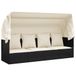 Lit lounge avec auvent et coussins poly rotin noir