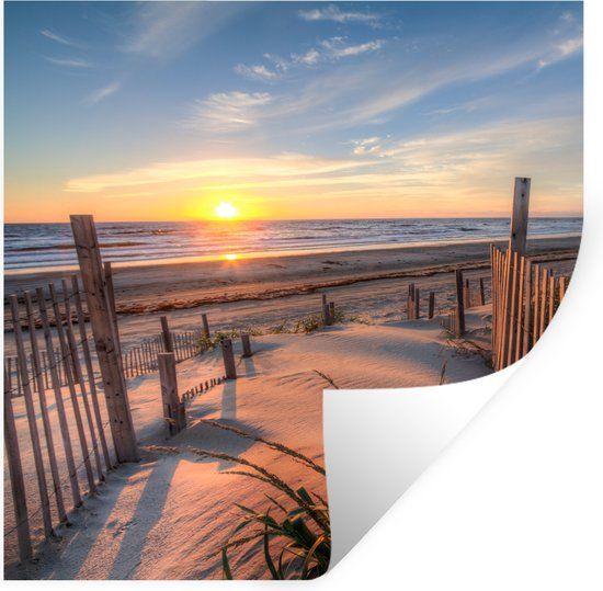 StickerSnake Muursticker Strand - Zee - Duin - Zonsondergang - Landschap - 120x120 cm - StickerSnake