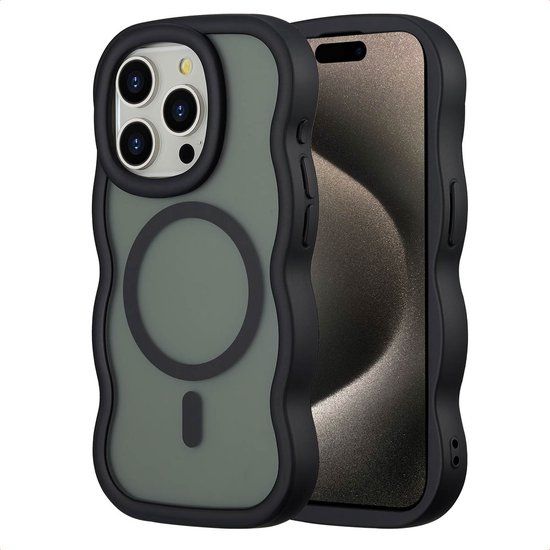 Selencia Wavy Case - Golvend Hoesje geschikt voor Apple iPhone 15 Pro - Zwart