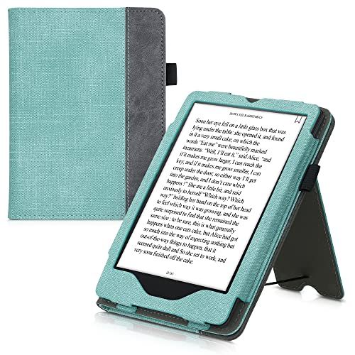 kwmobile flip cover compatibel met Amazon Kindle Paperwhite (11. Gen - 2021) - Hoes met handgreep voor e-reader in mintgroen/donkergrijs