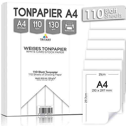 Tritart - Gekleurd Papier Wit A4 130 g/m² - 110 Vellen - Stevig Kleurenkaart - DIY Tekenpapier Wit
