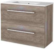 Basic Line Start 39 Badkamermeubelset - Ondiep - 80 x 39 cm - Met Grepen - 2 Lades - Keramische Wastafel - 1 Kraangat - Scotch Oak