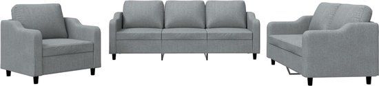 vidaXL 3-delige Loungeset met kussens stof lichtgrijs