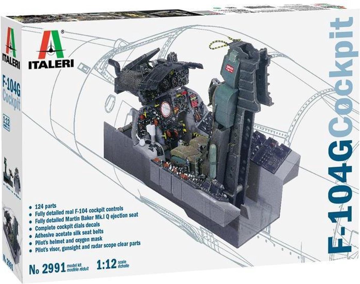 Italeri 2991S 1:12 F-104G Cockpit, getrouwe reproductie, modelbouw, knutselen, hobby, lijmen, plastic kit, montage