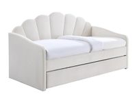 Vente-unique - Uitschuifbed schelp 2 x 90 x 190 cm – fluweel – beige – Elusia – kinderen