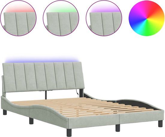 vidaXL Bedframe met LED-verlichting, fluweel, lichtgrijs, 140x200 cm