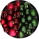 Decoris Kaemingk B.V. Kerstversiering kunststof kerstballen kleuren mix donkerrood/donkergroen 6-8-10 cm pakket van 44x stuks