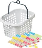 Merkloos / Sans marque Jja Showroom And Head Office Wasknijpers ophang mandje/bakje - wit - met 60x plastic soft grip knijpers
