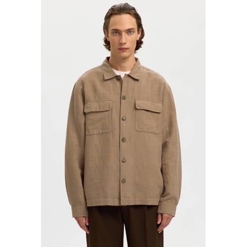 Selected Selected overshirt met linnen bruin