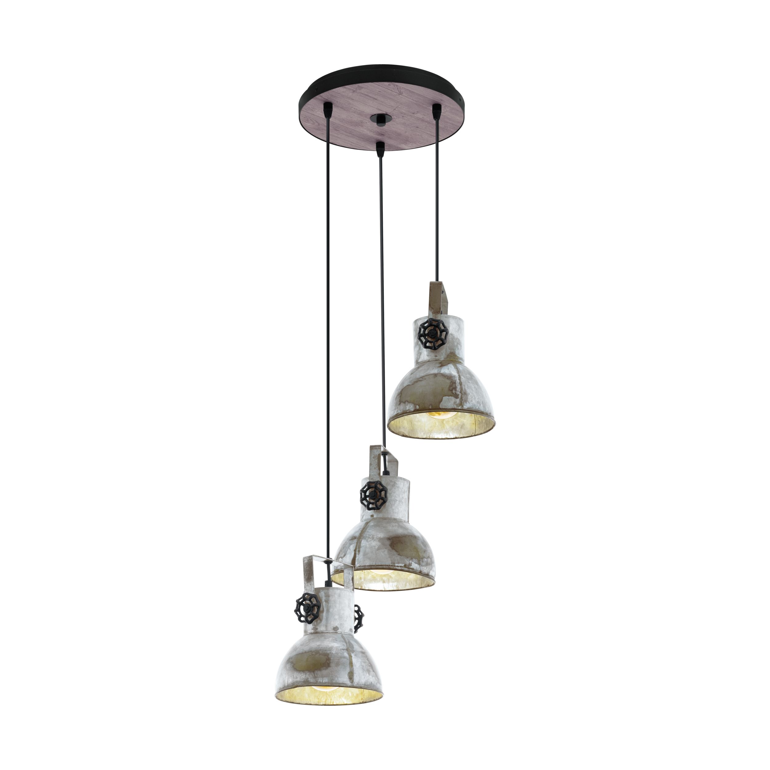 EGLO Barnstaple Hanglamp - 3-lichts - E27 - Zwart/Bruin/Zink - 150cm