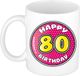 Bellatio Decorations Verjaardag cadeau mok - 80 jaar - roze - 300 ml - keramiek