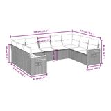 vidaXL 10-delige Loungeset met kussens, polyrattan, zwart