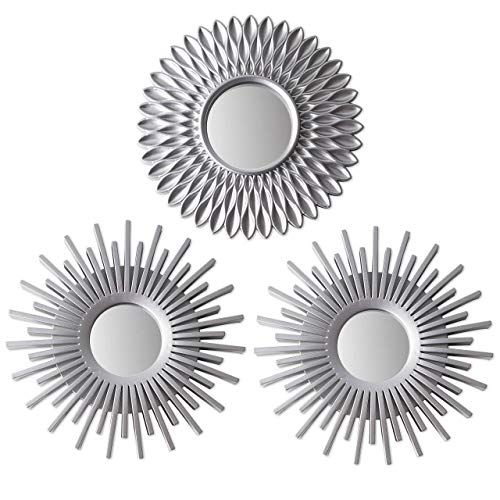 BONNYCO Wandspiegels Pakket 3 - Zilveren Spiegels Woonkamer, Huis Decoratie, Slaapkamer | Ronde Spiegels Hangende Wand decoratie | Kleine Spiegels Shabby Chic Woonaccessoires | Geschenk Vrouwen Mama
