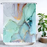 Ulticool Douchegordijn - Marmer Groen Blauw Aquarel - 180 x 200 cm - semi Transparant - met 12 Ringen Wit - anti Schimmel - Pastel