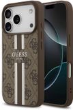 Guess Hoesje geschikt voor Apple iPhone 17 Pro - 4G Printed Stripes Hard Case Back Cover - Geschikt voor MagSafe - Bruin