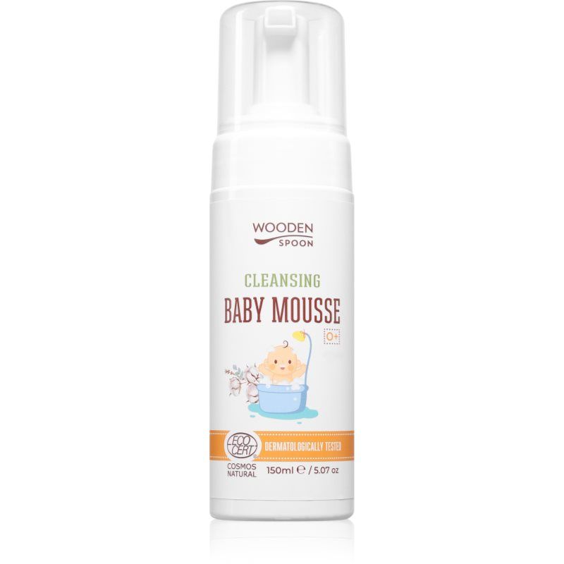 WoodenSpoon Cotton Kiss Wooden Spoon Baby Reinigingsmousse – 99,18% Natuurlijk, Tranenvrije Gezichts- & Lichaamsverzorging voor Baby’s, Aloe Vera & Glycerine, Gecertificeerd Biologisch – 150 ml