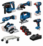 Bosch Blauw Accutoolkit 7 TOOLKIT 18V GSR 18V-65 + GBH 18V-22 + GWS 18V-8 + GDX 18V-285 + GKS 18V-57-2 + GOP 18V-34 + GST 18V-125 B | 3x 5.0Ah + GAL