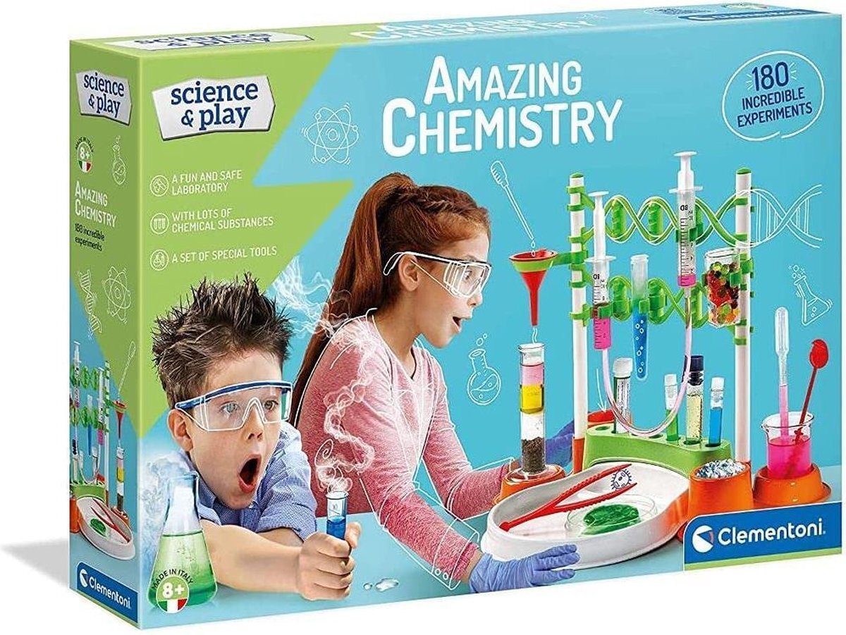 Clementoni Wetenschap & Spel Lab - Verbazingwekkende Scheikunde, wetenschappelijk laboratorium, experimenteerset voor kinderen, 8+ jaar, 56020,Multicolour Multicolor