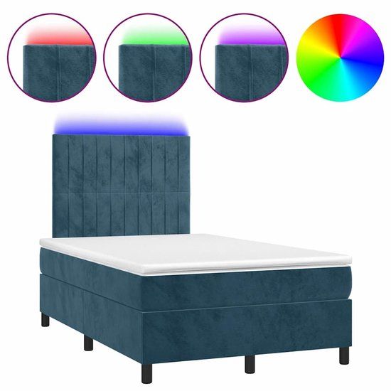 VidaXL Boxspring met Matras en LED Fluweel Donkerblauw 120x200 cm