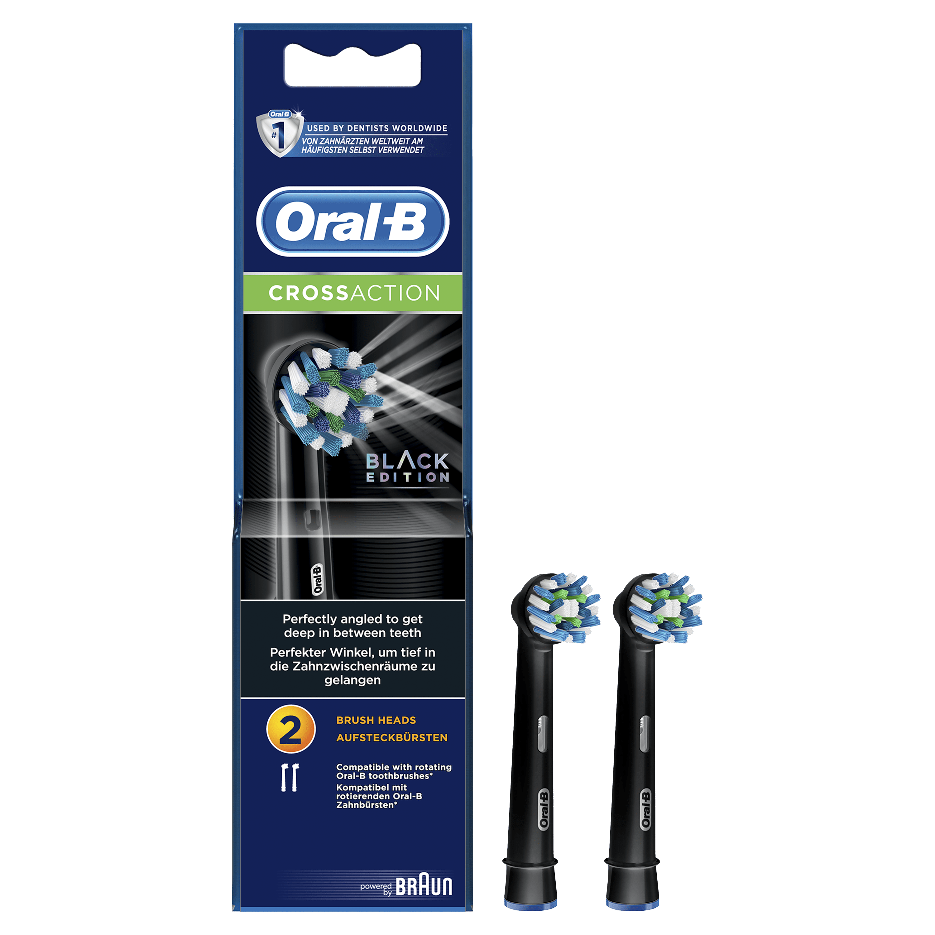Oral-B CrossAction Opzetborstels Black, Verpakking Van 2, Black Edition