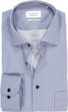 ETERNA modern fit overhemd - twill - wit met licht- en donkerblauw dessin - Strijkvrij - Boordmaat: 41
