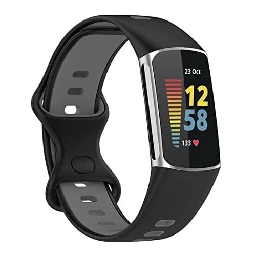 Qubix Sportbandje met dubbele lus - Zwart/grijs - Fitbit Charge 5 - Maat L