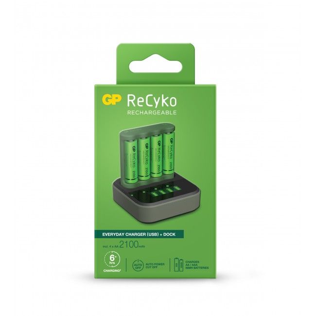 GP ReCyko B421 USB Batterij Oplader - AA/AAA NiMH incl. 4x AA 2100mAh Batterijen